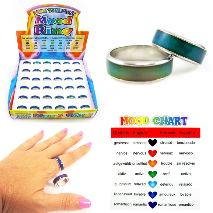 36 Pc Mood Ring Amazing Emotion Feeling Color Change Adjustable Fashion Jewelry
