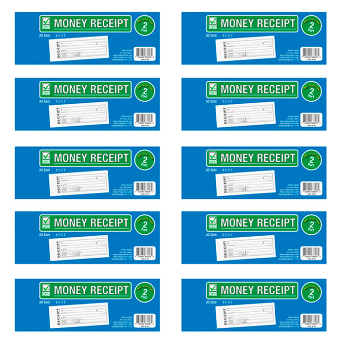 10 Cash Money Rent Receipt Record Book 2 Part 50 Sets Duplicate Copy Carbon New