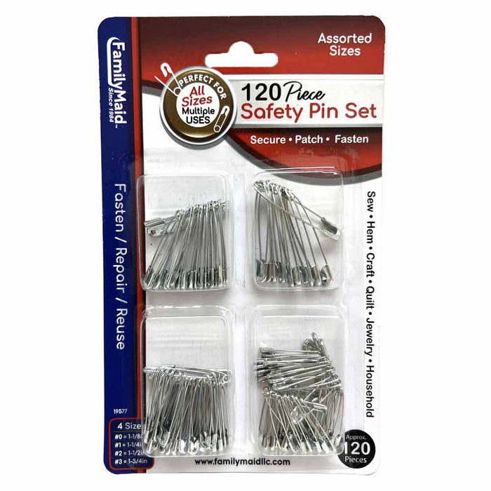 120ct Safety Pins Set Assorted Sizes Nickel Plated Steel Clothes Crafts Sewing