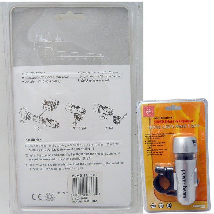Bike LED Head Light Flashlight Headlight Torch Beam Dive Sports Waterproof Lamp