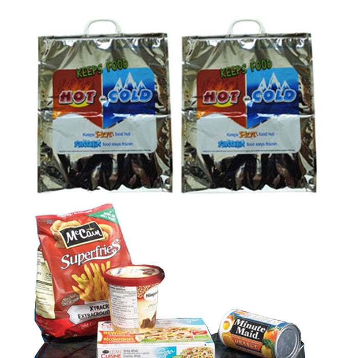 2 Hot Cold Insulated XL Aluminium Foil Bag Grocery Lunch Tote Cooler Warm Travel