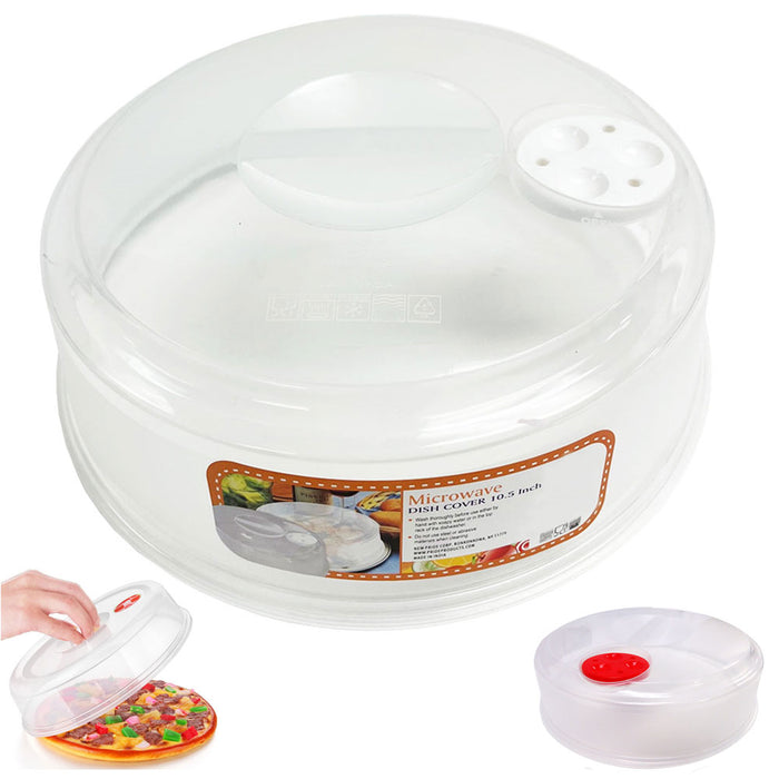 2 Pc Microwave Splatter Cover Large Plate Clear Steam Vent Lid 10.5" Food Dish