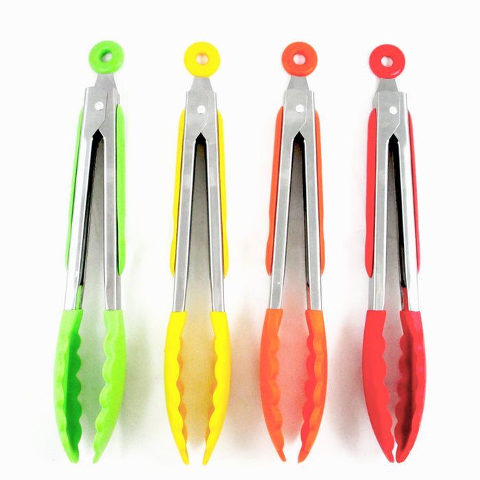 2 Silicone Kitchen Tongs Stainless Steel Non-Stick Tip Heat Resistant Cook Serve