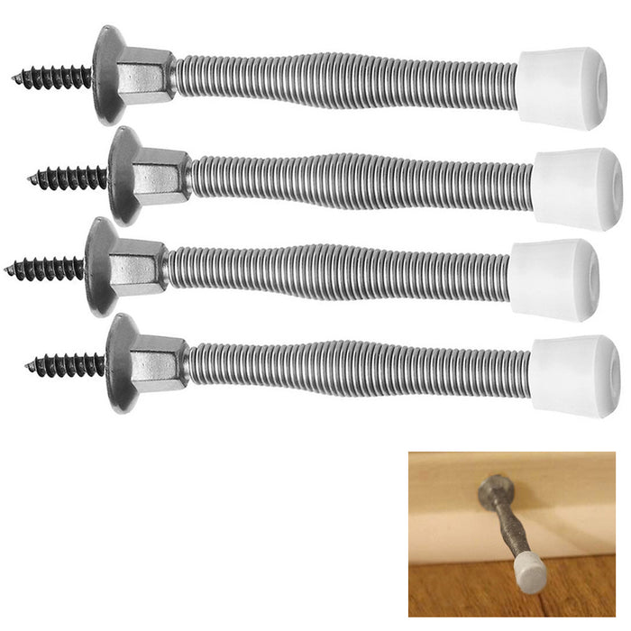4 Spring Door Stopper Screw On Door Holder Set Home Wall Guard Top Bumper Safety