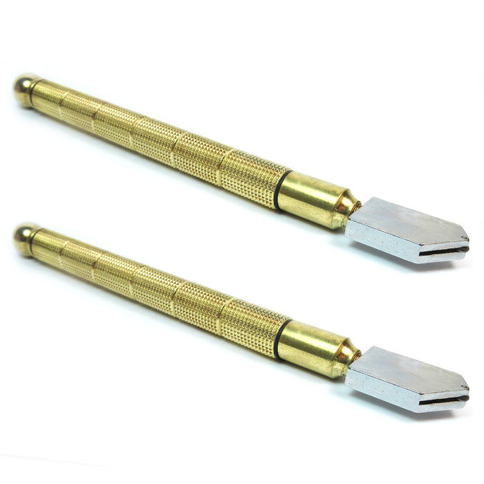 2 x Oil Glass Cutter Metal Handle Diamond Straight Head Cutting Tool New Black