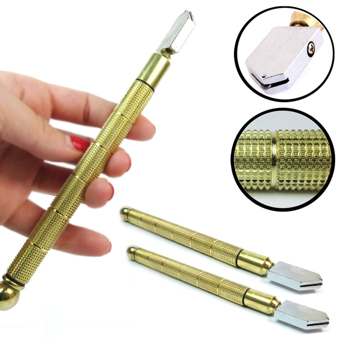 2 x Oil Glass Cutter Metal Handle Diamond Straight Head Cutting Tool New Black