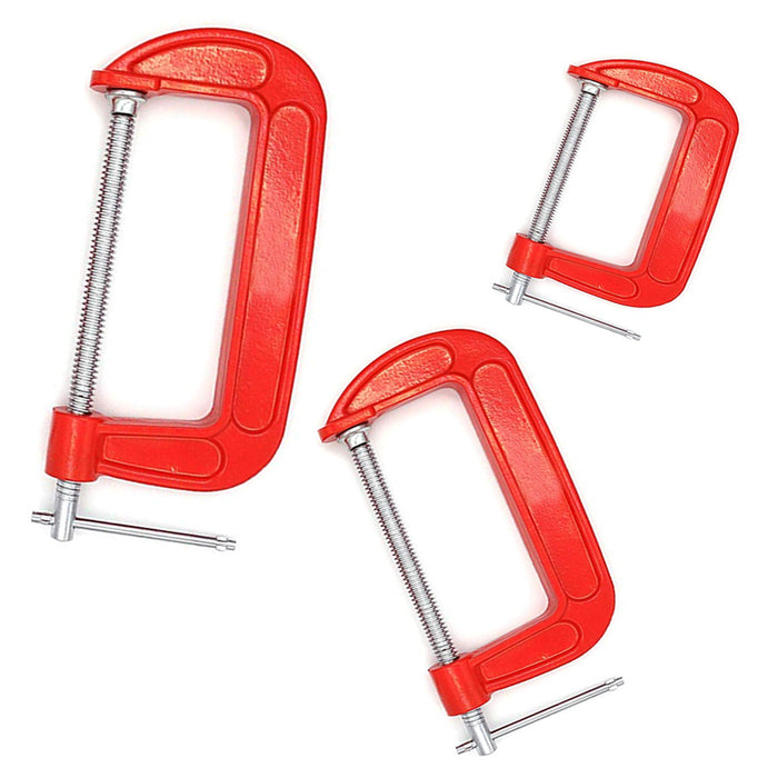 6pc C Clamp Set 3-Inch 2-Inch 1-Inch Red Woodworking Welding Building Adjustable