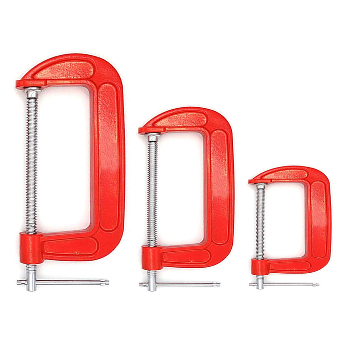 6pc C Clamp Set 3-Inch 2-Inch 1-Inch Red Woodworking Welding Building Adjustable
