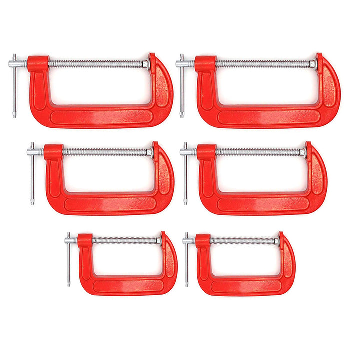 6pc C Clamp Set 3-Inch 2-Inch 1-Inch Red Woodworking Welding Building Adjustable