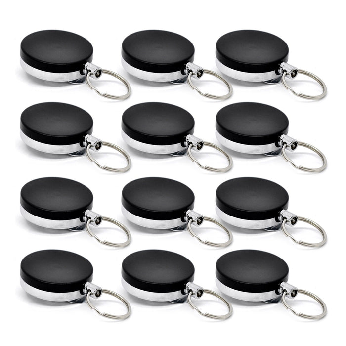 12 Pc Retractable ID Card Badge Metal Reel Recoil Pull Key Ring Belt Clip Holder