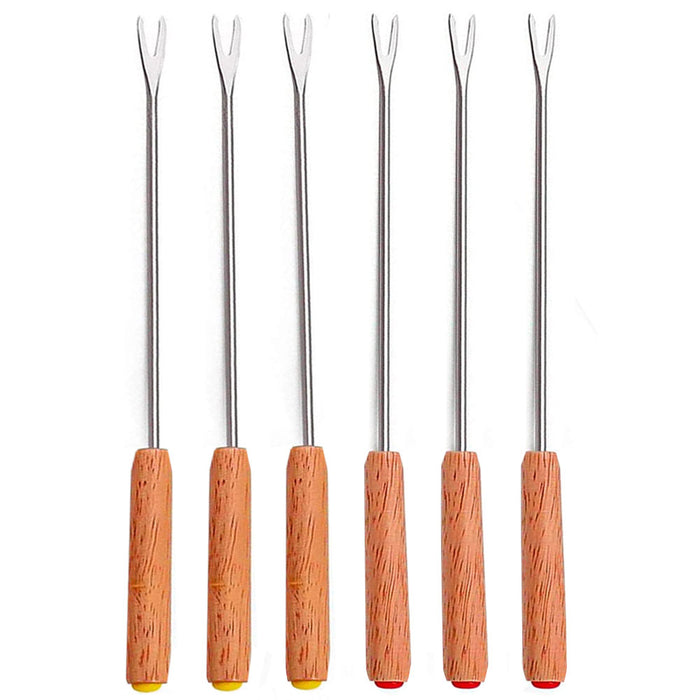 6 Pc Fondue Forks Steel 9.5" Wooden Handle Dipping Marshmallow Roasting Utensils