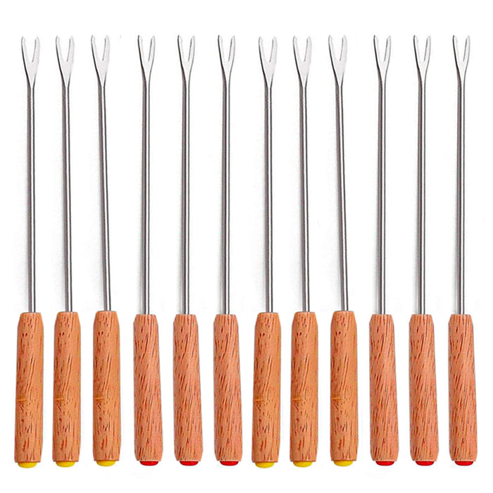 12 x Fondue Forks Steel 9.5" Wooden Handle Dipping Marshmallow Roasting Utensils