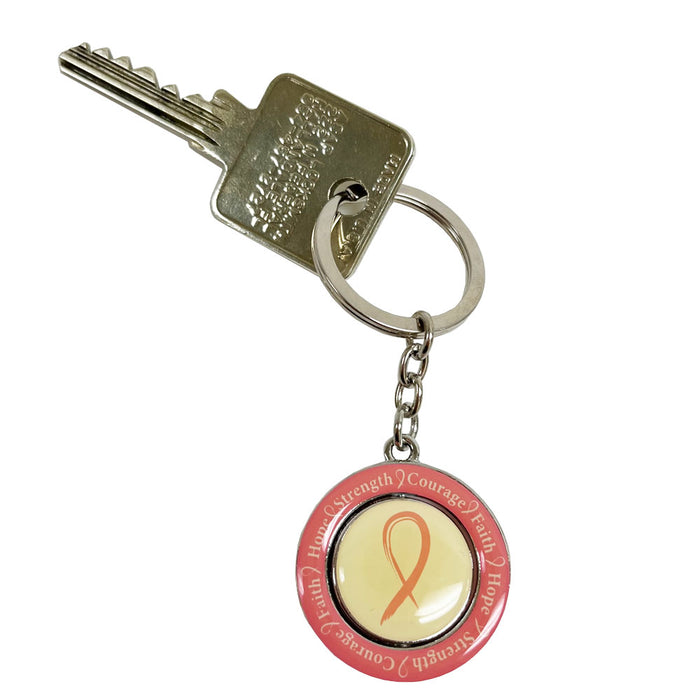 Breast Cancer Awareness Keychain Gift Holder Survivor Pink Ribbon Spinning Charm