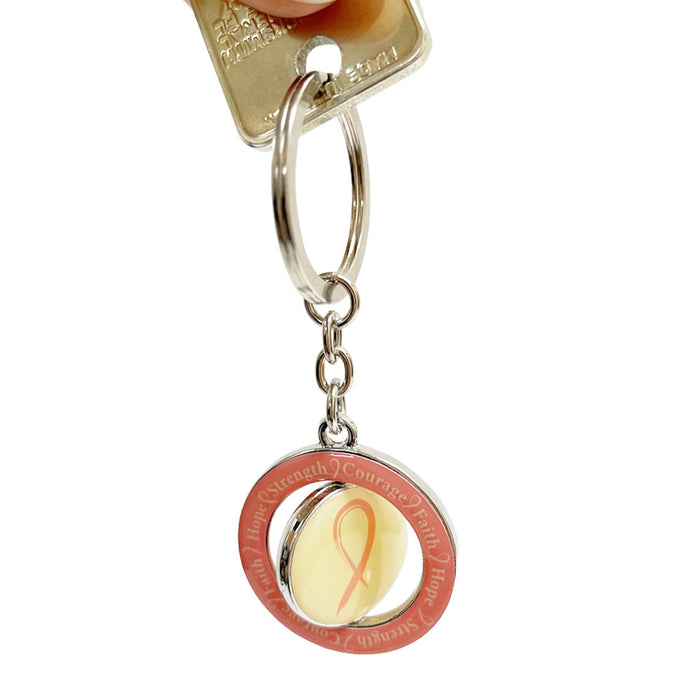 Breast Cancer Awareness Keychain Gift Holder Survivor Pink Ribbon Spinning Charm