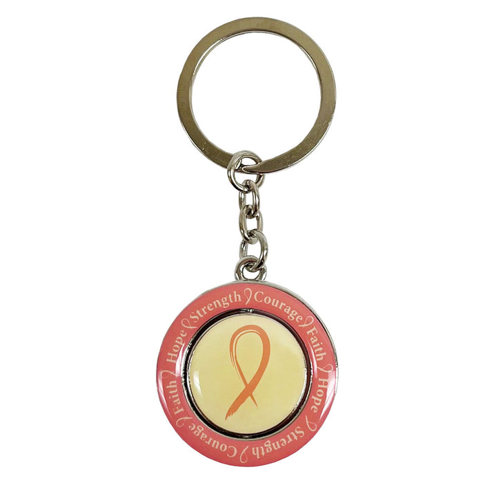 Breast Cancer Awareness Keychain Gift Holder Survivor Pink Ribbon Spinning Charm