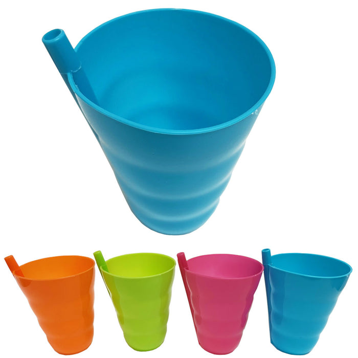 8 Plastic Cup with Built in Straw Sip Dishwasher Safe Assorted Colors Drink Kids