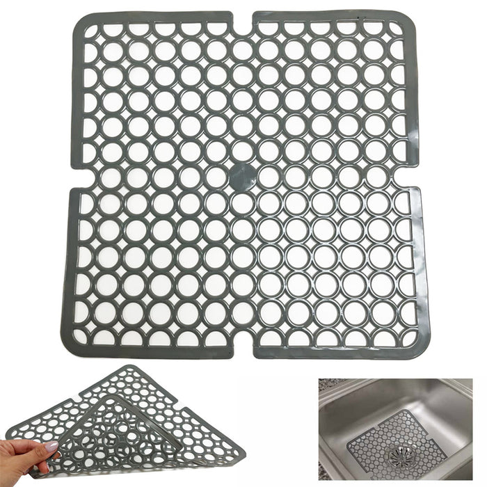 1 Kitchen Sink Protector Drain Mat Stainless Steel Porcelain Sink Non-Slip Grey
