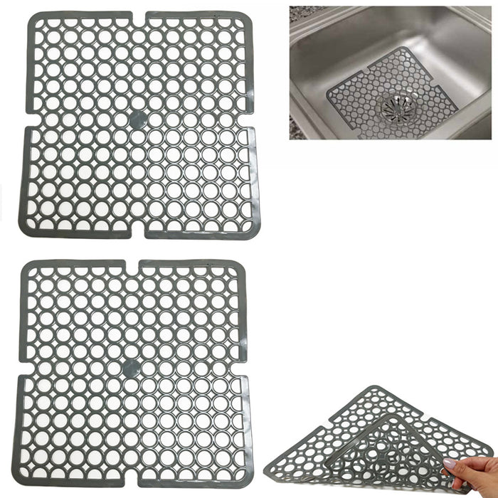 2 Grey Kitchen Sink Protector Porcelain Stainless Steel Sink Non-Slip 11" x 11"