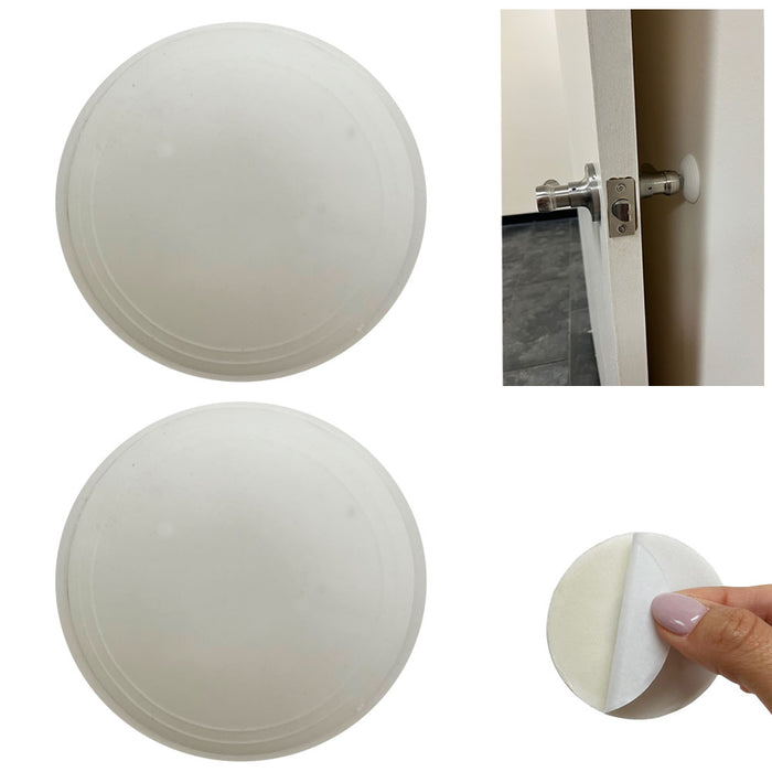 2 Pc Door Knob Wall Protector Shield Round White Self Adhesive Prevents Holes !