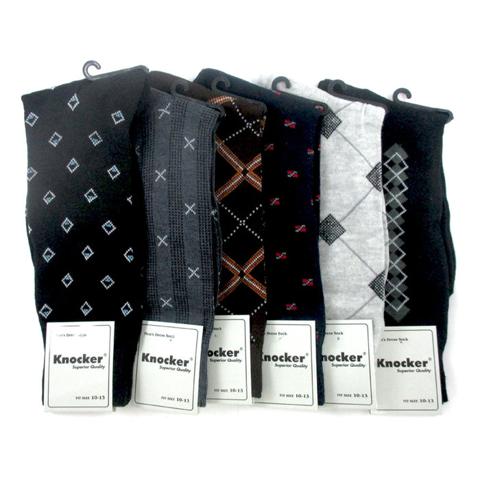 Men's Patterned Dress Socks 6 Pairs Business Dress Socks 100% Polyester Quarter
