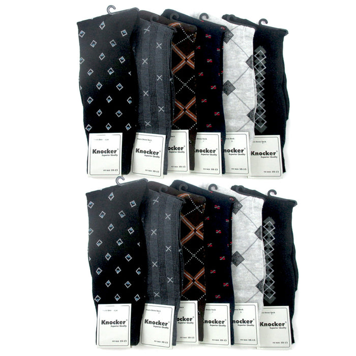 12 Pairs Mens Dress Socks Variety of Pattern Size 10-13 Lightweight Stay Up Cuff