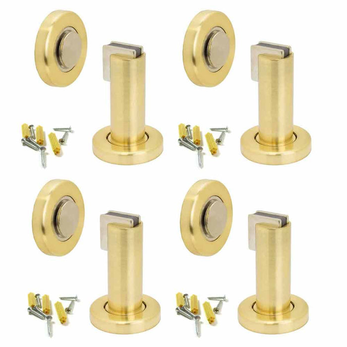 4 Magnetic Door Stopper Holder Flat Catch Doorstop Guard Home Fitting Screw Gold