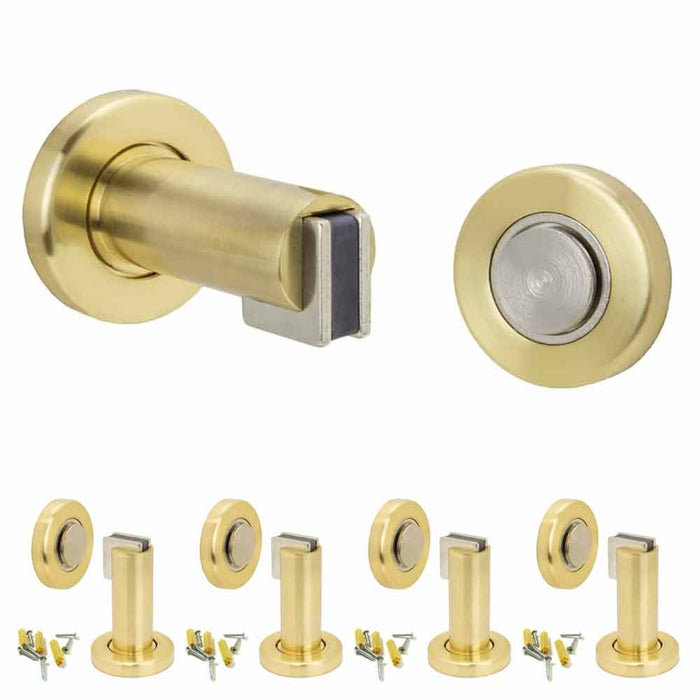 4 Magnetic Door Stopper Holder Flat Catch Doorstop Guard Home Fitting Screw Gold