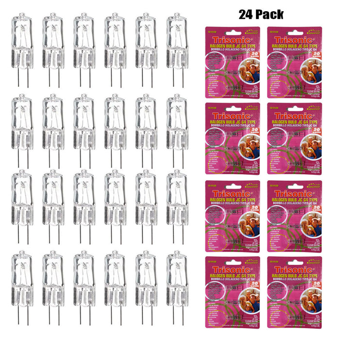 24 PC Halogen JC Light Bulb G4 12V Base 20 Watt Lamp 20W Clear Bi Pin Lumens