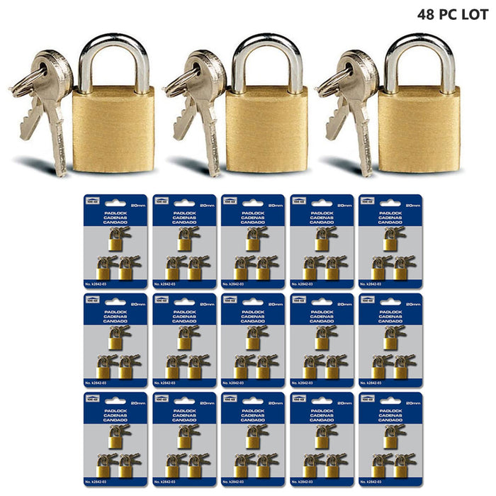 Lot Of 48 Padlock Small Brass 20MM Mini Tiny Lock Keyed Box Jewelry Drawer 2 Key