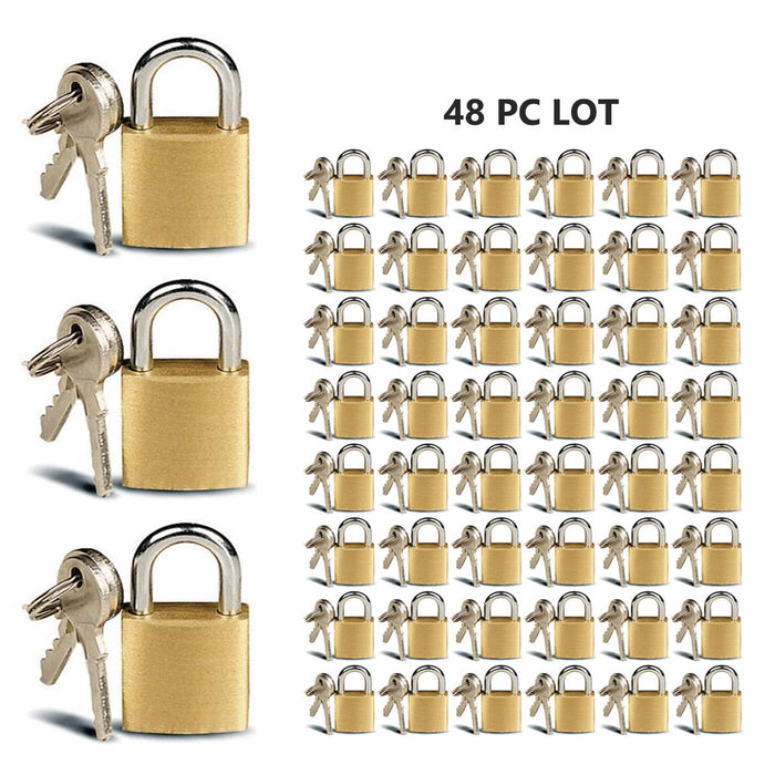 Lot Of 48 Padlock Small Brass 20MM Mini Tiny Lock Keyed Box Jewelry Drawer 2 Key