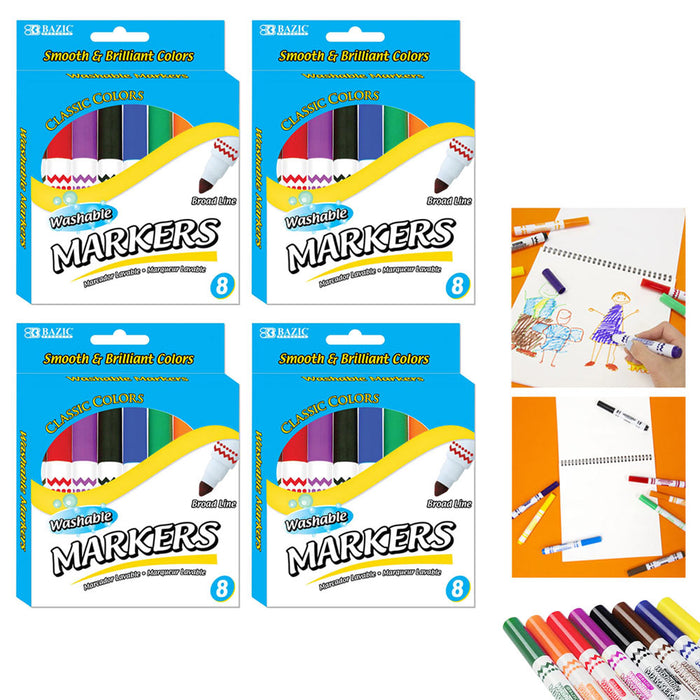 32 PC Broad Line Washable Markers Classic Colors Kids School Brilliant Color New