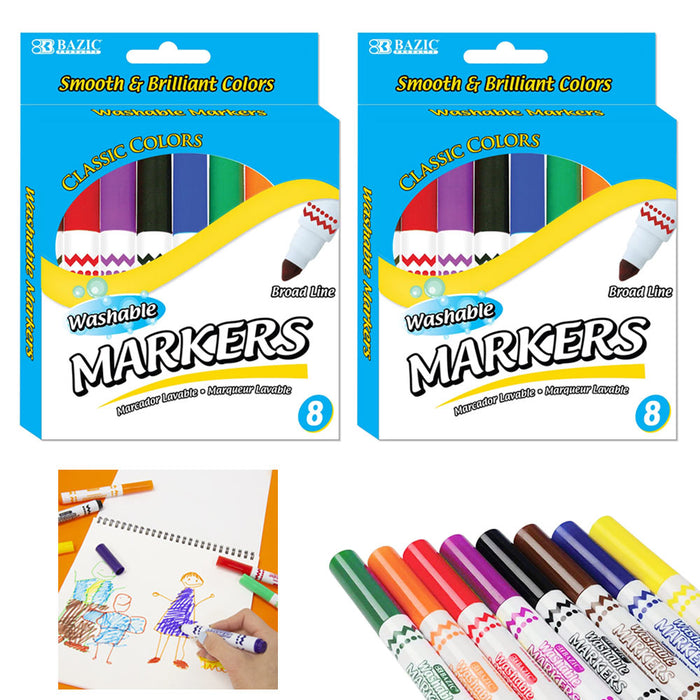 16 PC Classic Color Washable Markers Brilliant Color Broad Line Kids Activities