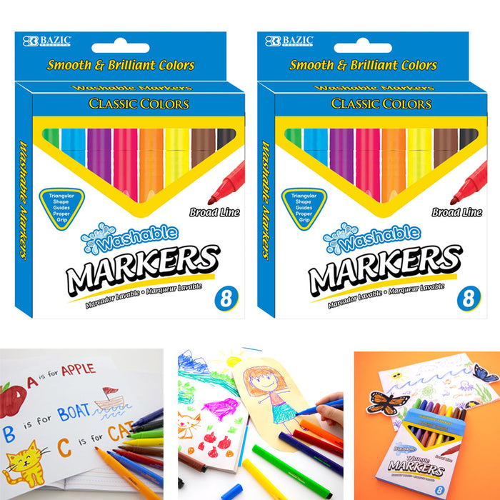 16 Pc Jumbo Washable Markers Kids Activities Triangle Broad Line Classic Colors
