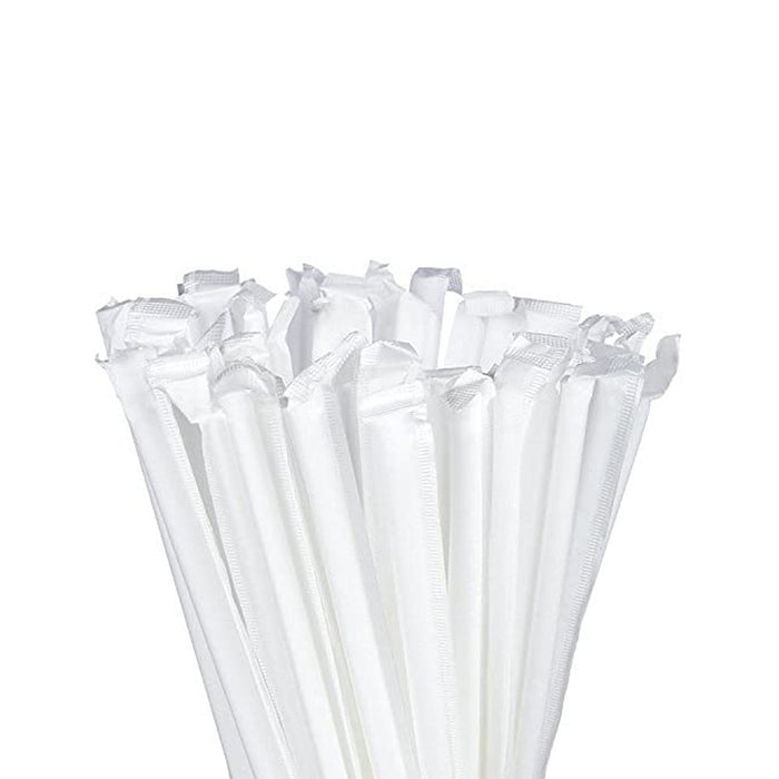 500 Drinking White Straws Paper Wrapped Slim Plastic 7-3/4" Stirrer