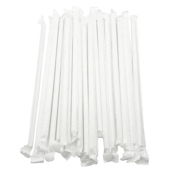 500 Drinking White Straws Paper Wrapped Slim Plastic 7-3/4" Stirrer