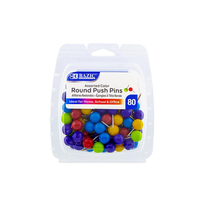 80 Pc Multi Color Push Pins Map Thumb Tacks Round Head Steel Point Cork Board
