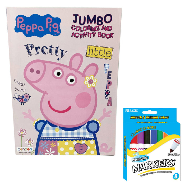 9PC Peppa Pig Coloring Book Kit Washable Markers Drawing Activities Set For Kids
