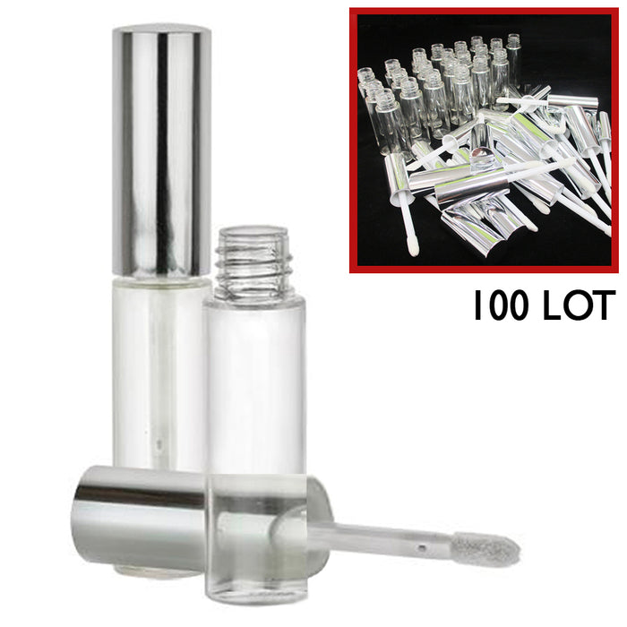 100pc Silver Lip Gloss Tube Lip Balm Bottle Empty Cosmetic Container Tube Travel