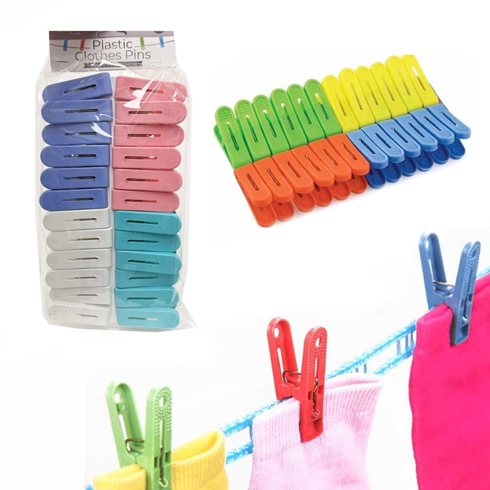 24 Plastic Clothespins Laundry Clips Clothes Pegs Pins Hangs Clothing