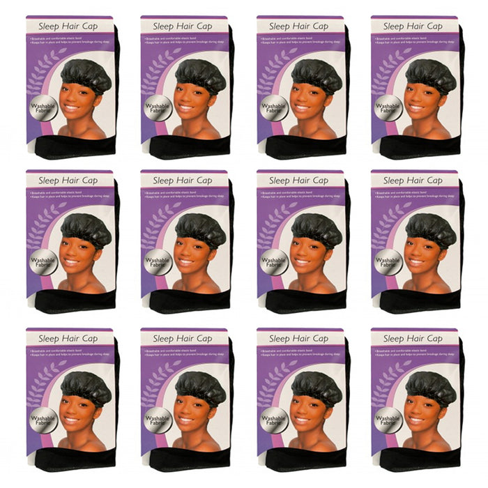 12 PC Black Large Sleep Hair Cap Breathable Comfortable Elastic Salon Hair Cap