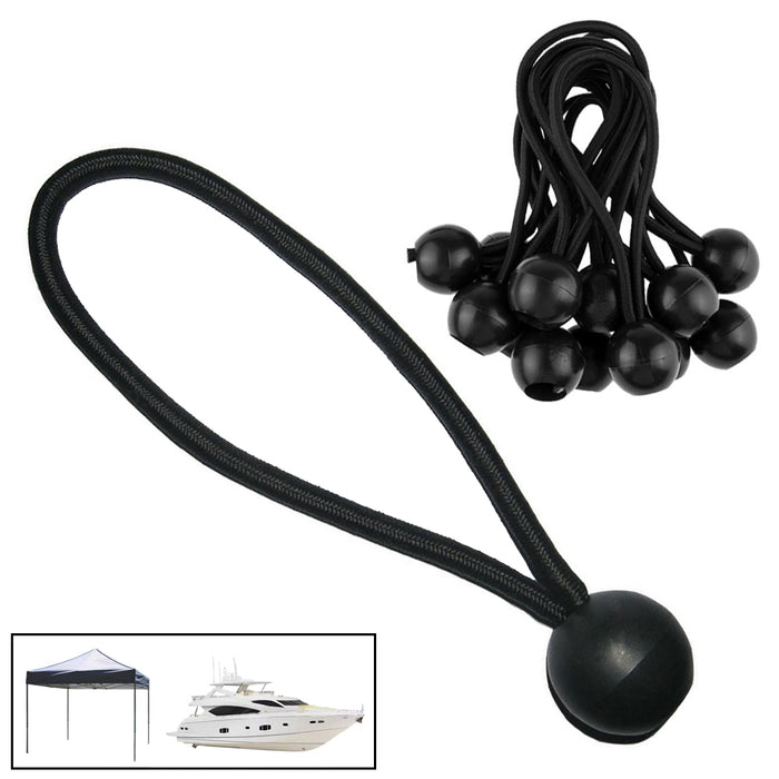 (100) 6" Heavy Duty Black Ball Bungee Cord Tarp Tie Down Strap Bungi Canopy Tent