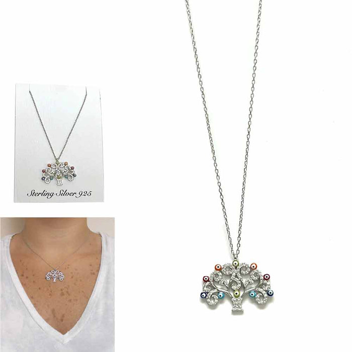 Tree of Life Necklace Gift Womens Mom Sterling Silver Lucky Evil Eye Jewelry 24