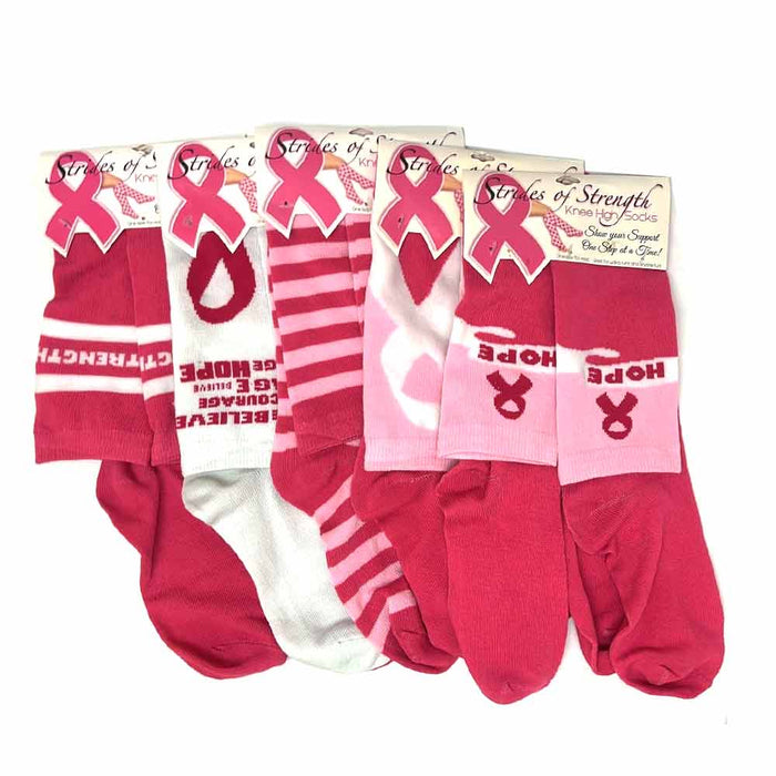6 Pairs Womens Breast Cancer Awareness Socks Pink Ribbon Soft Sport Sock Bulk