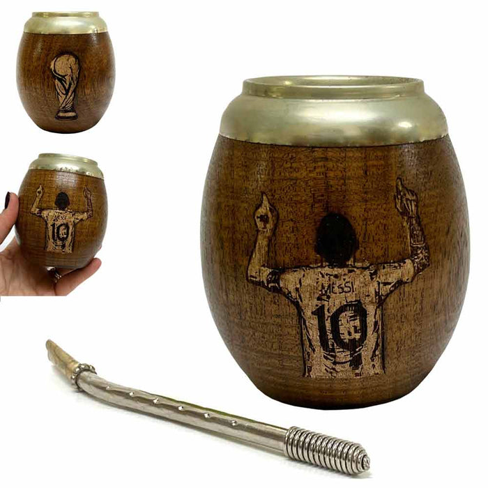 Algarrobo Mate Gourd Yerba Cup Argentina Bombilla Straw Messi Handmade Carved