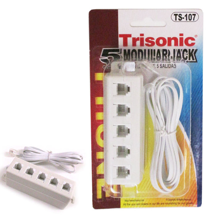 5 Outlet Modular Phone Jack Telephone Line Adapter Splitter Cables DSL Modem NEW