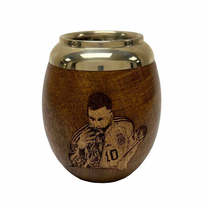 Messi AFA Mate Gourd  Algarrobo Alpaca Yerba Cup Bombilla Straw Handmade Carved