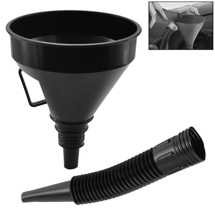 Fluid Car Auto Black Plastic Flexible Spout Filter Gas Oil Water Fuel Funnel Set