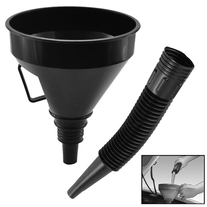 Flexible Spout Funnel Engine Oil Fluids Gasoline Kerosene Car Extension Hose Set