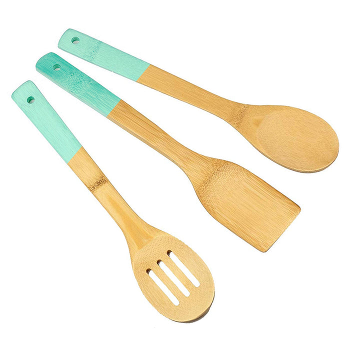 2 Bamboo Spoon Spatula Set Wooden Kitchen Cooking Mixing Tool Utensil Non Stick