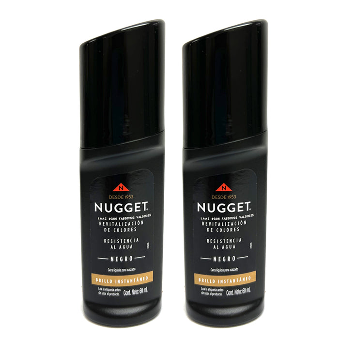2 Pack NUGGET Shoe Polish BLACK 60ml 2oz Instant Self Shine Liquid Cream Wax